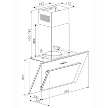 Schéma technique d'une hotte aspirante avec indications de dimensions