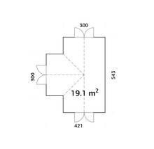 Plan avec dimensions d'une cabane de jardin, superficie 19,1 mètres carrés