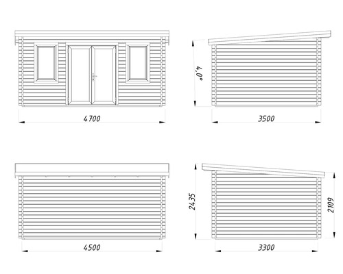 Schéma d'une cabane de jardin avec dimensions