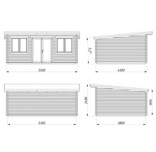 Dessin d'une remise de jardin avec dimensions