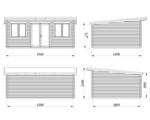 Dimensions d'un abri de jardin avec double porte et fenêtres