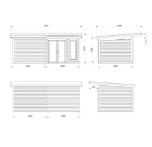 Dessin technique d'un abri de jardin avec dimensions