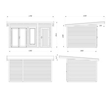 Plan technique d'un abri de jardin avec dimensions