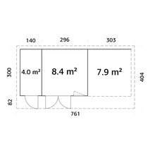 Plan d'un abri de jardin avec indication de la surface en mètres carrés