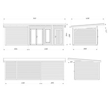 Schéma technique d'un abri de jardin avec dimensions
