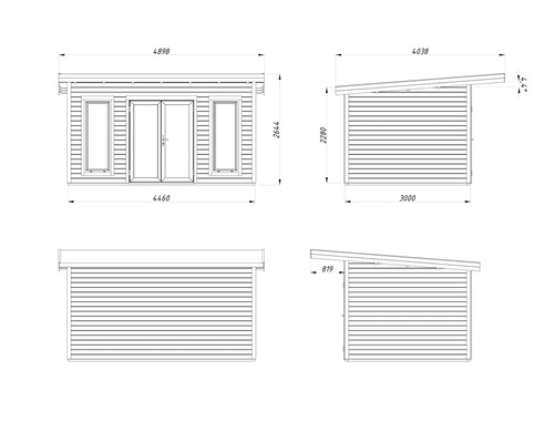 Schéma technique d'un abri de jardin avec dimensions