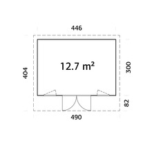 Plan avec dimensions et surface de 12,7 mètres carrés