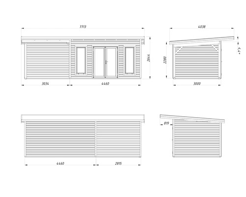 Schéma technique d'une maison de jardin avec dimensions