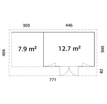Grundriss mit Flächenangaben von 7,9 und 12,7 Quadratmetern