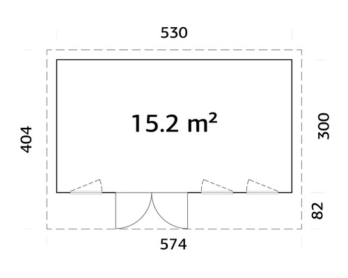 Plan d'un abri de jardin avec dimensions et une surface de 15.2 mètres carrés