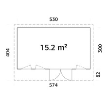 Plan avec dimensions et une surface de 15,2 mètres carrés