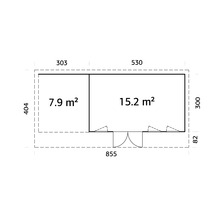Grundrisszeichnung mit Abmessungen und Flächenangaben