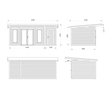 Schéma technique d'une cabane de jardin avec dimensions