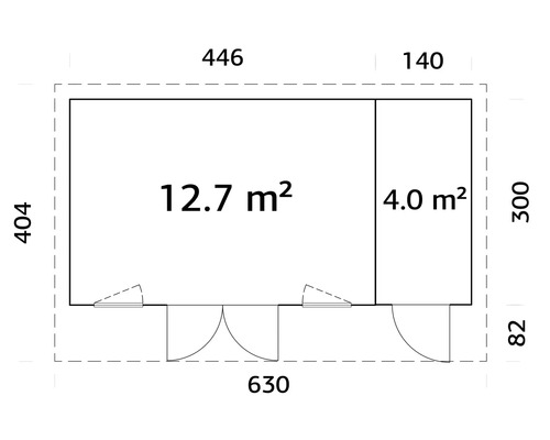 Plan avec les dimensions d'un abri de jardin