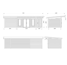 Schéma technique d'un abri de jardin avec dimensions