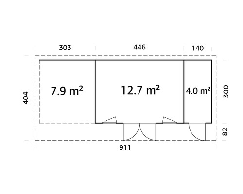 Plan d'un abri de jardin avec indication des surfaces en mètres carrés