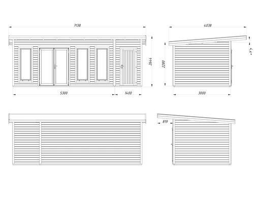 Plan technique d'un abri de jardin avec dimensions
