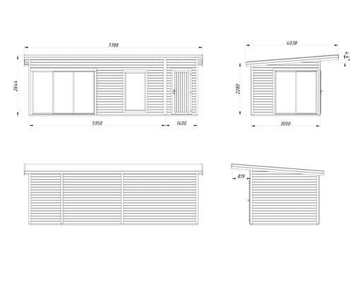 Plan technique d'un abri de jardin avec les dimensions