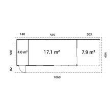 Plan d'un abri de jardin avec indication des surfaces en mètres carrés