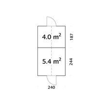 Plan avec dimensions d'un bâtiment : 4,0 mètres carrés et 5,4 mètres carrés
