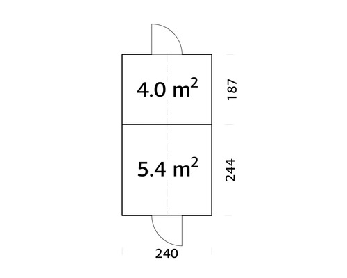 Plan avec dimensions d'un bâtiment : 4,0 mètres carrés et 5,4 mètres carrés