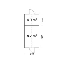 Plan avec indication des surfaces et des dimensions en centimètres.