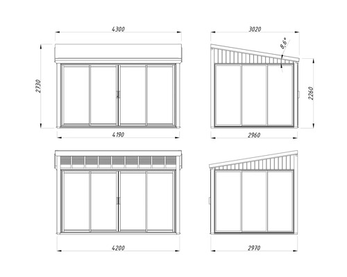 Schéma technique d'un abri de jardin avec dimensions