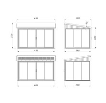 Dessin technique d'une remise de jardin avec dimensions