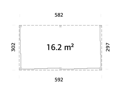 Plan avec dimensions et une superficie de 16.2 mètres carrés