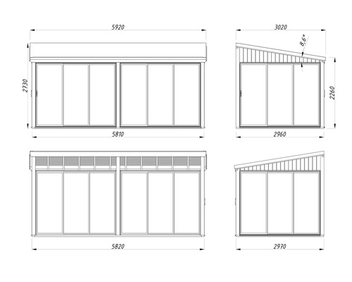 Dessin technique d'un pavillon avec dimensions