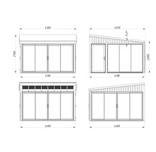 Dessin technique d'une cabane de jardin avec dimensions