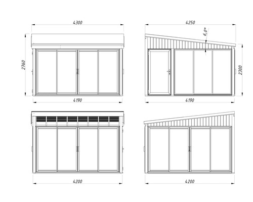 Dessin technique d'une cabane de jardin avec dimensions