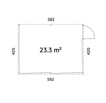 Plan avec dimensions 425 x 582 et 420 x 592, surface 23,3 mètres carrés