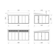 Schéma technique d'une cabane de jardin avec cotes.