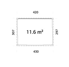 Grundriss mit den Maßen 420, 430, 307, 297 und einer Fläche von 11.6 Quadratmetern