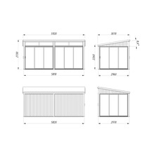 Dessin technique d'une cabane de jardin avec indications de dimensions