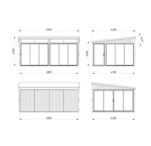 Plan technique d'une cabane de jardin avec dimensions