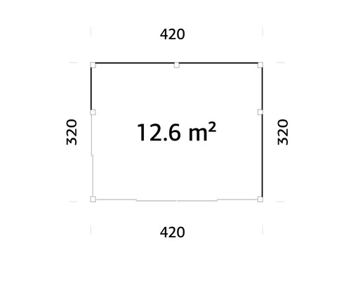 Grundriss mit den Maßen 420 mal 320 und 12,6 Quadratmeter