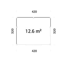 Grundriss mit den Maßen 420 mal 320 und einer Fläche von 12,6 Quadratmetern