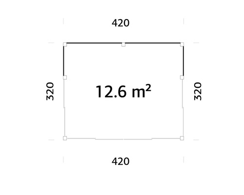 Grundriss mit den Maßen 420 mal 320 und einer Fläche von 12.6 Quadratmetern