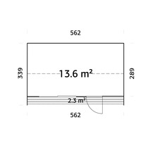 Grundriss mit Größenangaben: 562 x 339 cm, Fläche 13.6 Quadratmeter.