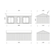 Technische Zeichnung eines Gartenhauses mit Maßangaben