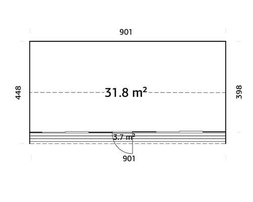 Grundriss mit den Maßen 901 x 448 x 398 und einer Fläche von 31,8 Quadratmetern