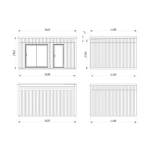 Technische Zeichnung eines Gartenhauses mit Maßen