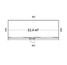 Grundrisszeichnung mit den Maßen 901 mal 339 und einer Fläche von 22,4 Quadratmetern.