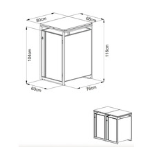 Zeichnung eines Badschranks mit den Maßen 80x68x116 Zentimeter