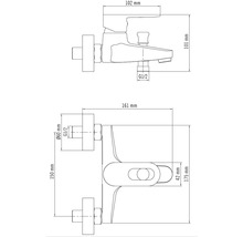 Technische Zeichnung einer Armatur mit Maßangaben