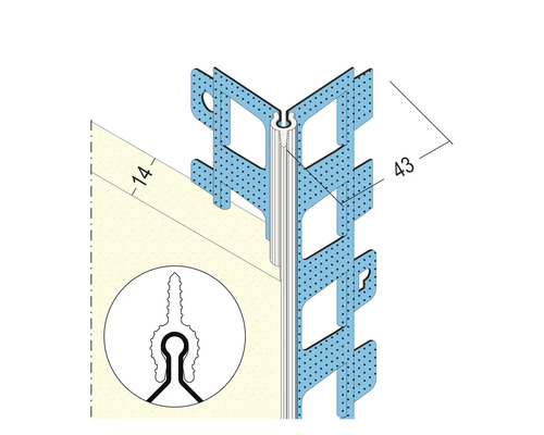 Illustration eines Eckprofils mit den Maßen 14 und 43.