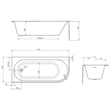 Dessin technique d'une baignoire avec dimensions