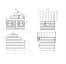 Plan technique d'une cabane de jardin avec dimensions